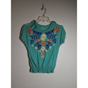 Mudd Top Boho Casual Retro Y2K Summer Floral Blue Girls Size Large (14)